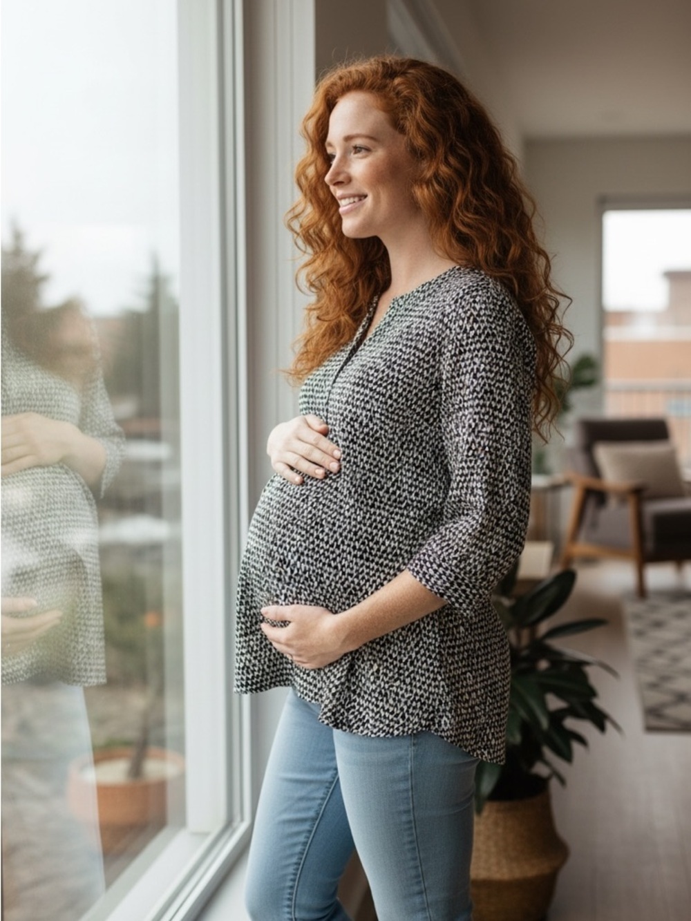 Maternity Black & White Knit Blouse
